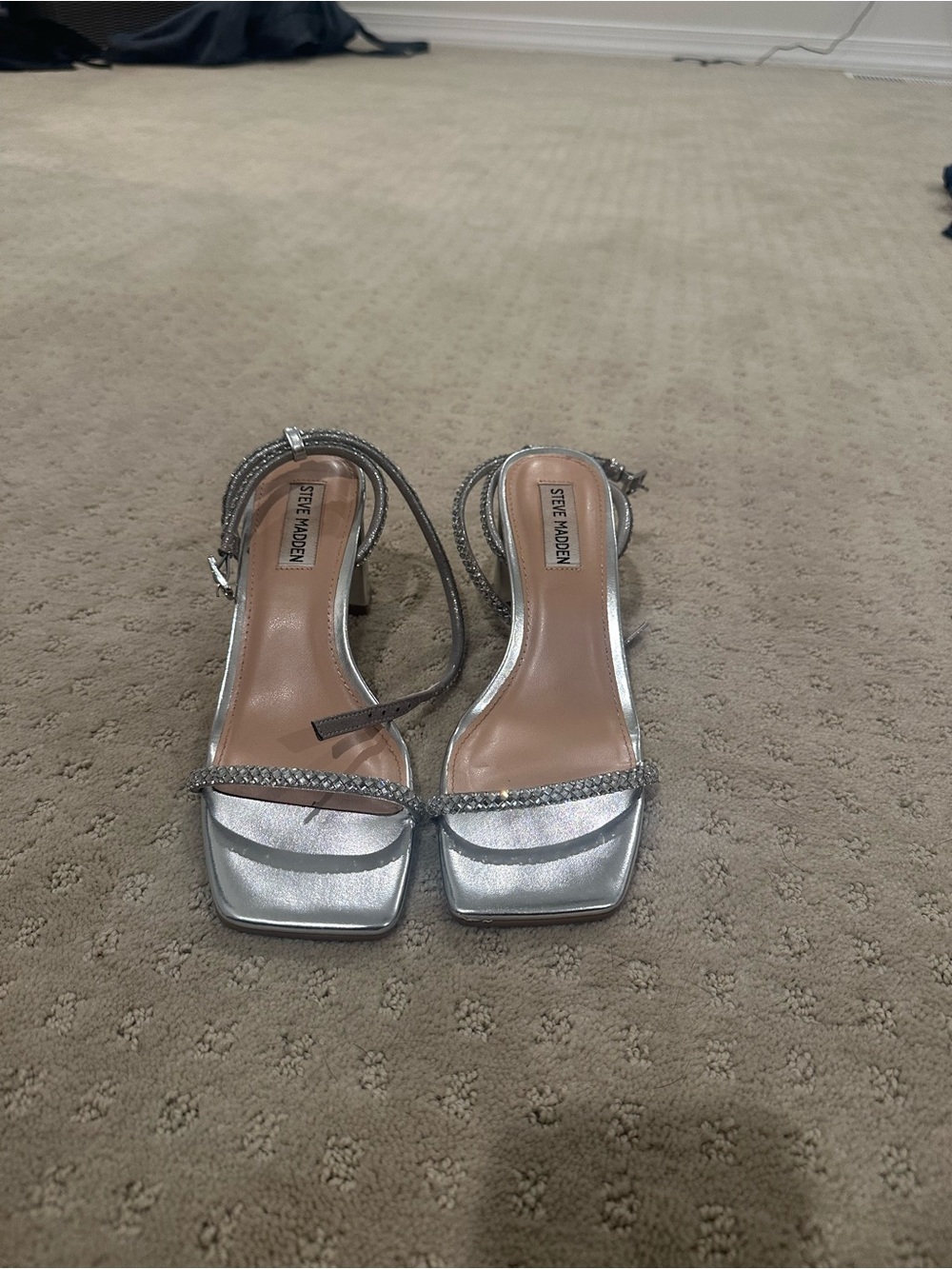 Steve Madden Silver Rhinestone Strap Heeled Sandals